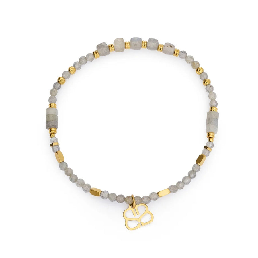 Boho Betty Yasmin Gold and Labradorite Stretch Bead Bracelet. Item code BRYALAGLD.