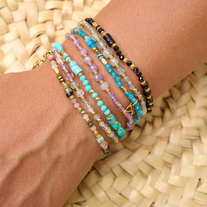Boho Betty Yasmin Gold and Black Spinel Stretch Bead Bracelet