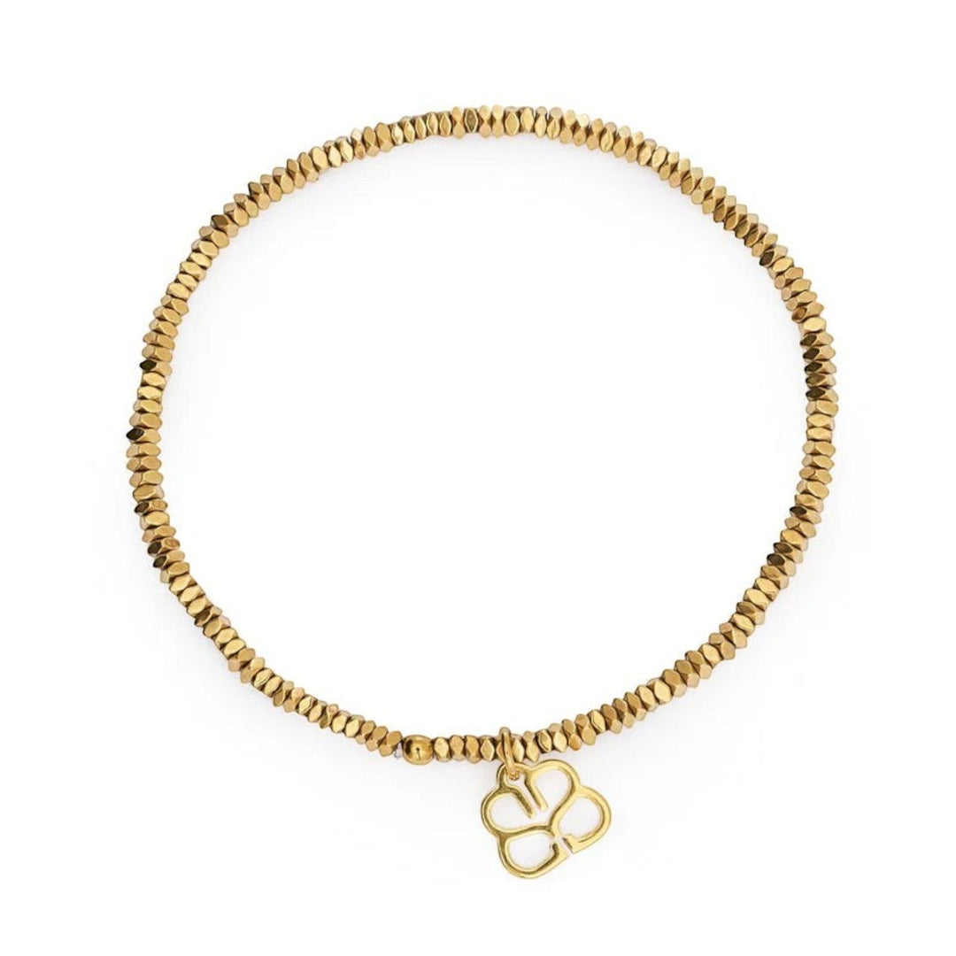 Niche Jewellery Boho Betty Zora gold bead bracelet with butterfly charm. Faceted beads, stretch fit, 14k PVD gold finish.