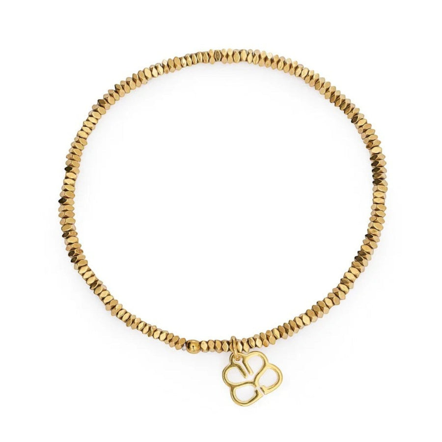 Niche Jewellery Boho Betty Zora gold bead bracelet with butterfly charm. Faceted beads, stretch fit, 14k PVD gold finish.