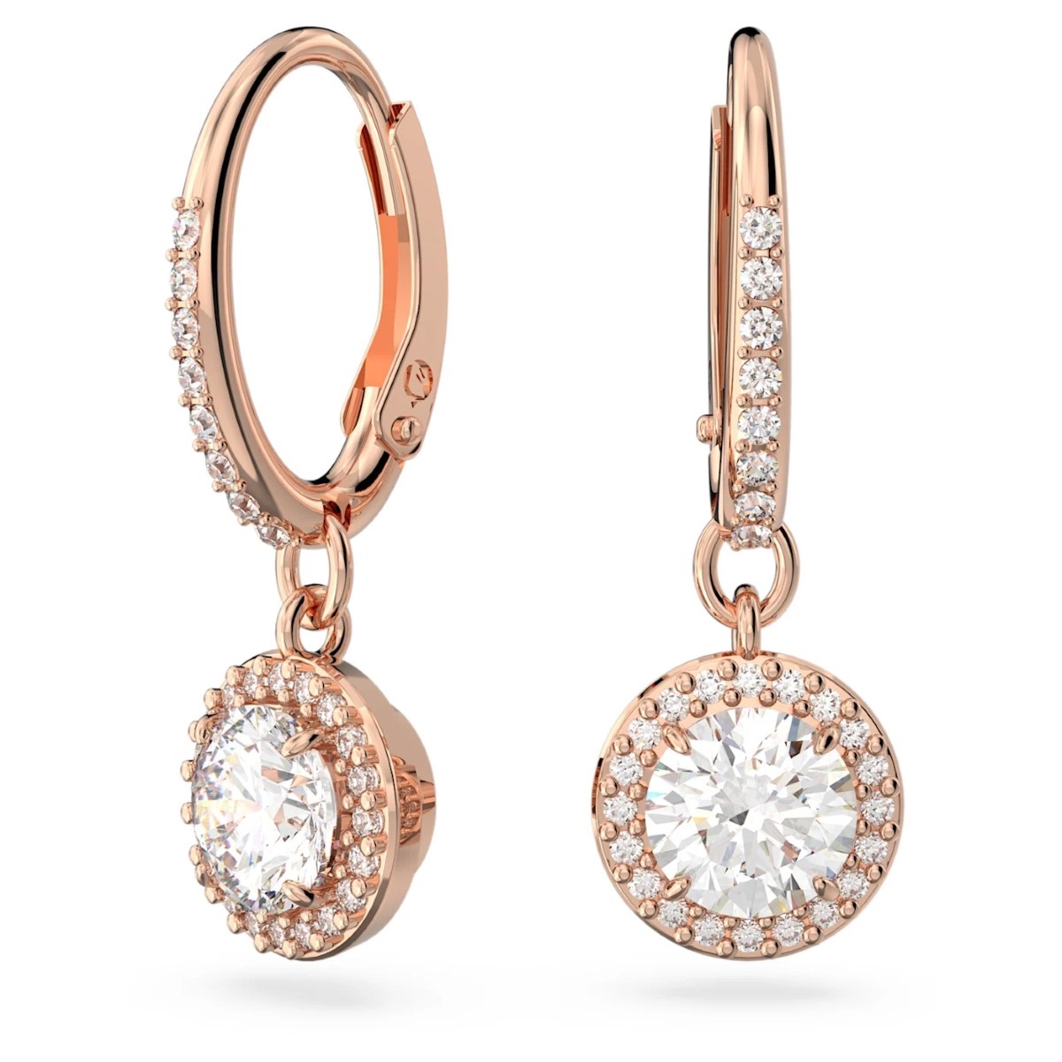 Photos - Earrings Swarovski Constella Halo Drop  - White with Rose Gold Plating 