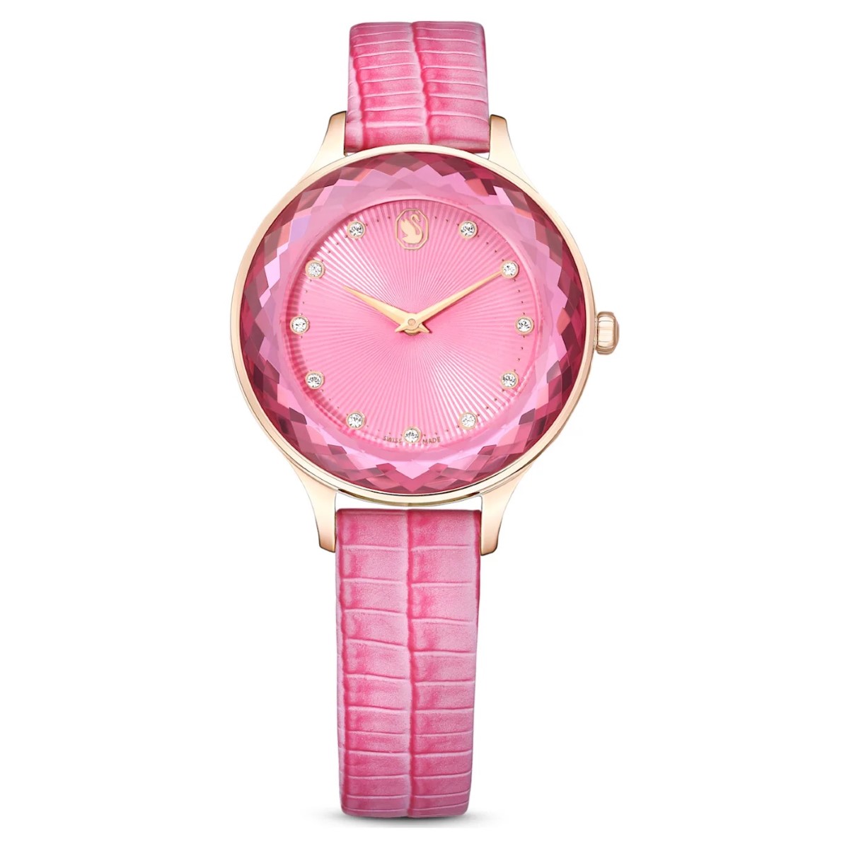 Photos - Wrist Watch Swarovski Octea Nova Leather Strap Watch - Pink with Rose Gold Plating 