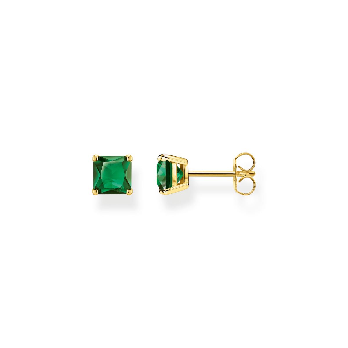Photos - Earrings Thomas Sabo Princess Cut Green Zirconia Stud  - Gold 
