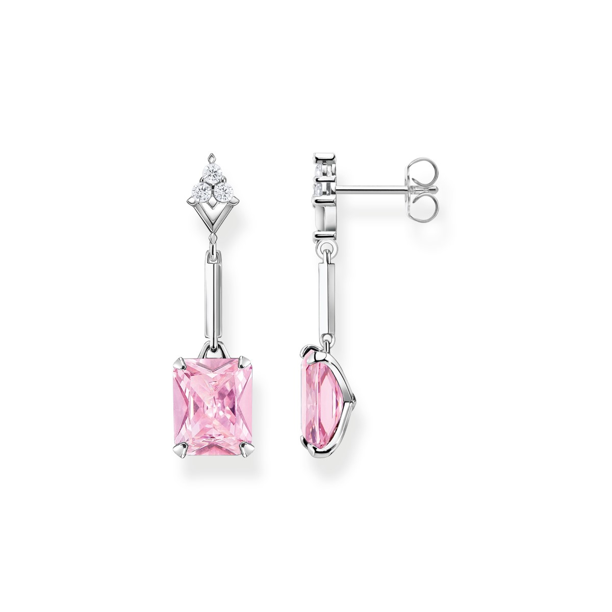 Photos - Earrings Thomas Sabo Pink Octagon Cut and White Zirconia Drop  