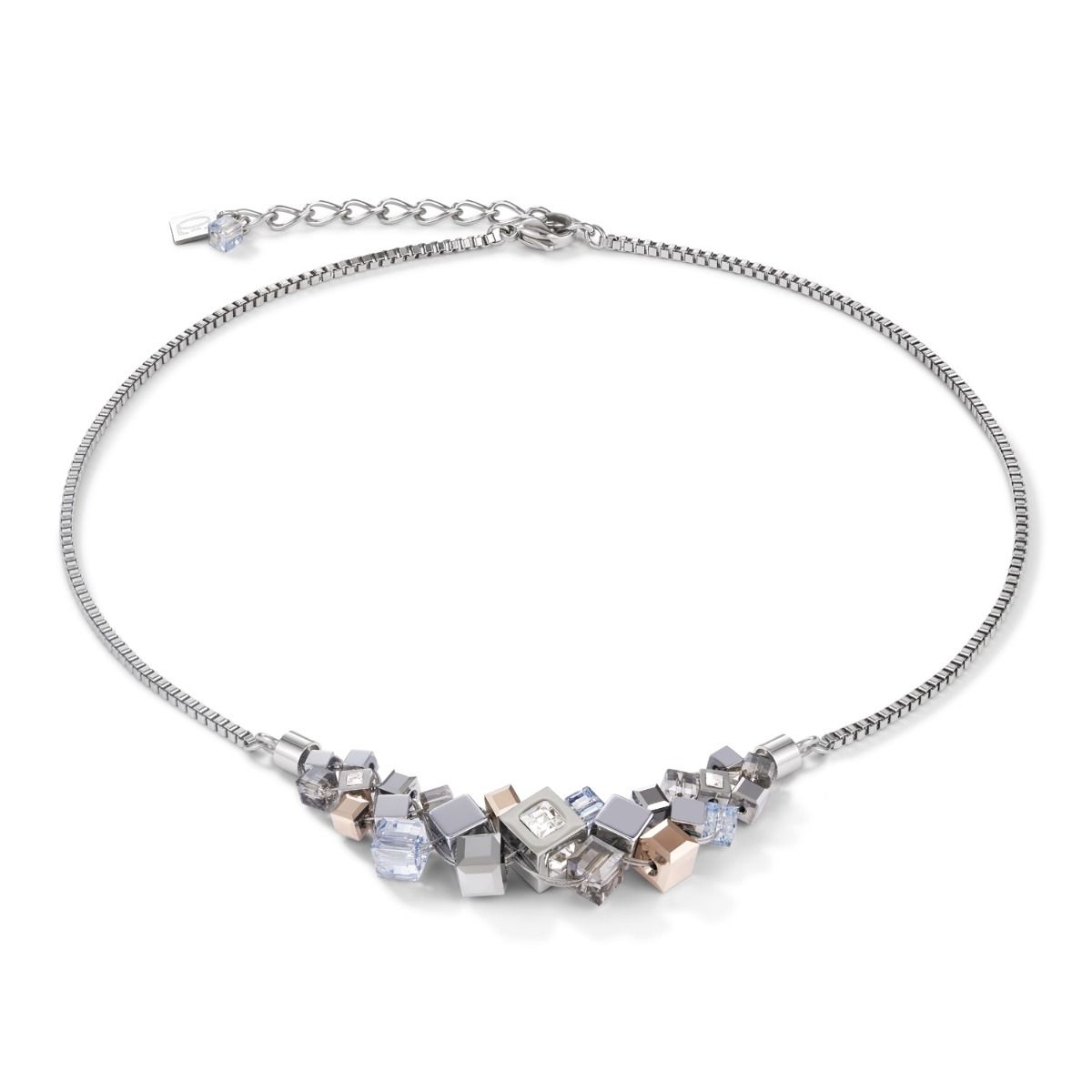 Buy Coeur De Lion GeoCUBE Cluster Necklace - Silver and Rose Online