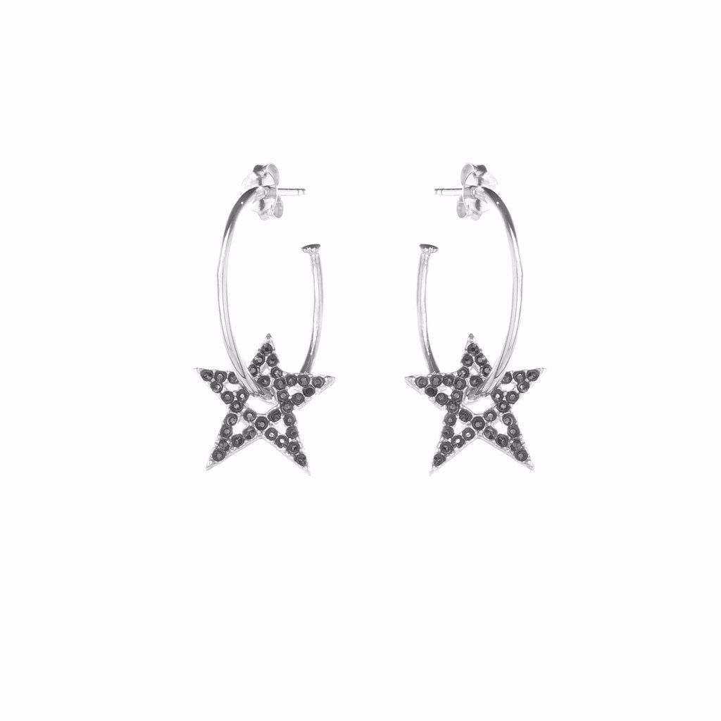 Buy Annie Haak Black Crystal Star Hoop Silver Earrings Online