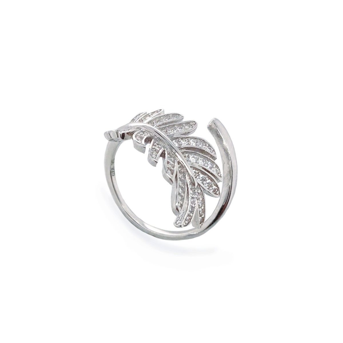 Adjustable Sterling Silver Crystal Fern Leaf Ring
