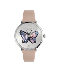 Olivia Burton Signature Butterfly Ultra Slim Silver and Nude Leather Strap Watch - 24000145