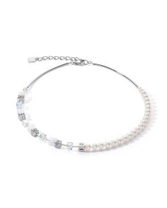 Coeur De Lion GeoCUBE Precious Fusion Pearls Necklace - Silver and White 5086101400