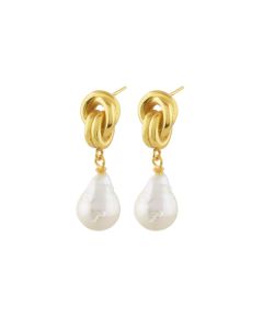 Shyla London Chunky Knot Baroque Pearl Earrings
