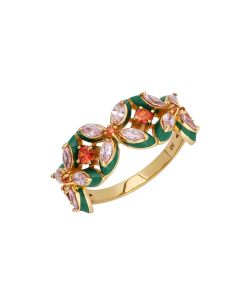 Amelia Scott Lucky Clover Gold Ring with Emerald Green Enamel and Blush Pink AS22TRR15
