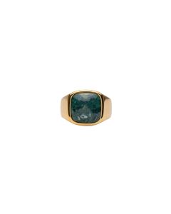 IX Cushion Green Marble Signet Ring - Gold DMN0282GDGRMA
