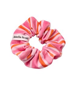 Amelia Scott Lucy Scrunchie - Velvet Candy Stripe Raspberry Ripple