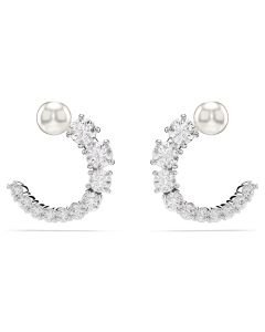 Swarovski Matrix Crystal Pearl Hoop Earrings - White with Rhodium Plating 5692260