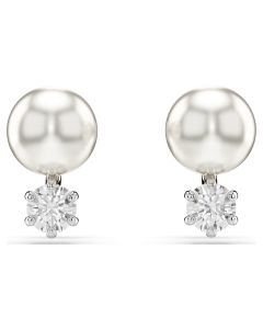 Swarovski Matrix Crystal Pearl Earrings - White with Rhodium Plating 5694225
