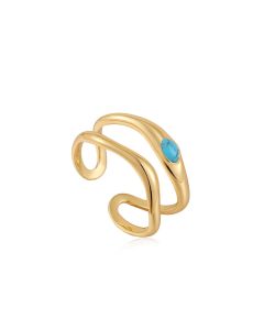 Ania Haie Gold Turquoise Wave Double Band Adjustable Ring - R044-03G
