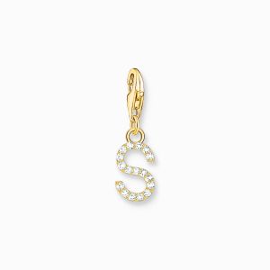 Thomas Sabo Gold Plated Letter S Charm with CZ - 1982-414-14