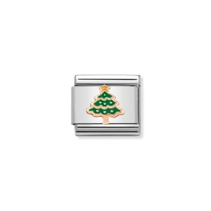 Nomination Classic Rose Gold Green Enamel Christmas Tree Charm