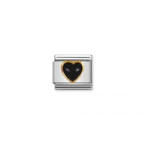 NOMINATION COMPOSABLE Classic STONES HEARTS in stainless steel with 18k gold BLACK AGATE 030501_02