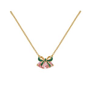 Amelia Scott Gold Bow Necklace with Emerald Green Enamel and Blush Pink Zirconia AS22TRN89