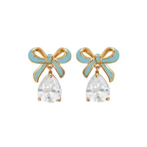 Amelia Scott Bow Gold Stud Earrings with Turquoise Enamel and Clear Teardrop AS22TRE53