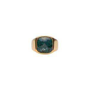 IX Cushion Green Marble Signet Ring - Gold DMN0282GDGRMA