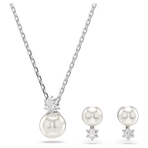 Swarovski Matrix Crystal Pearl Pendant and Earring Set - White with Rhodium Plating 5689624