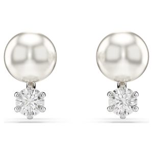 Swarovski Matrix Crystal Pearl Earrings - White with Rhodium Plating 5694225