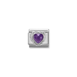 Nomination Silver and Zirconia Classic Faceted Heart Charm - Purple - 330603/001