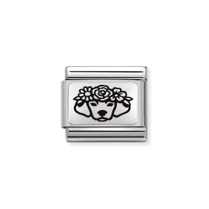Nomination Classic Flowers Charm - Sterling Silver and Black Enamel Dog