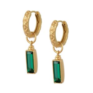Shyla Sandi Huggie Hoop Gold Earrings - Emerald Green