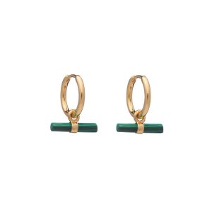 Rachel Jackson Mini Malachite T-Bar Huggie Hoop Earrings Gold TBE20MLGP