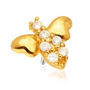 Tish Lyon 14ct Yellow Gold Bee with Gem Body Threadless Labret Single Earring