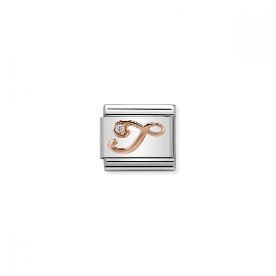 Nomination Rose Gold and Zirconia Classic Letter Charm - T
