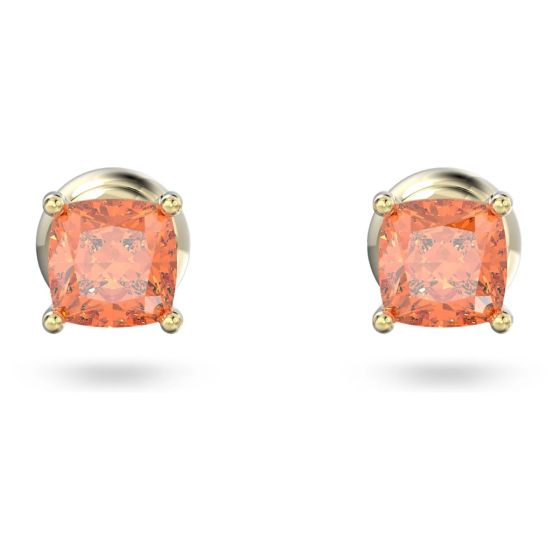 Swarovski Stilla Stud Earrings - Cushion Cut Orange Gold Tone Plated 5639123