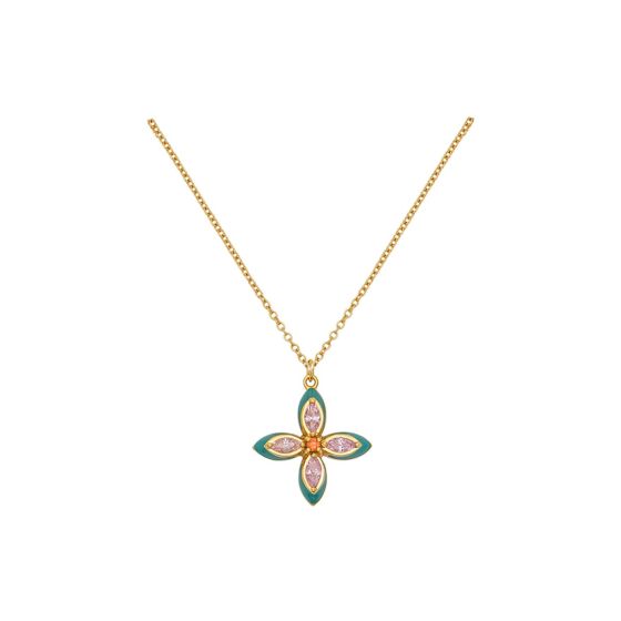 Amelia Scott Lucky Clover Gold Necklace with Green Enamel and Blush Pink AS22TRN12